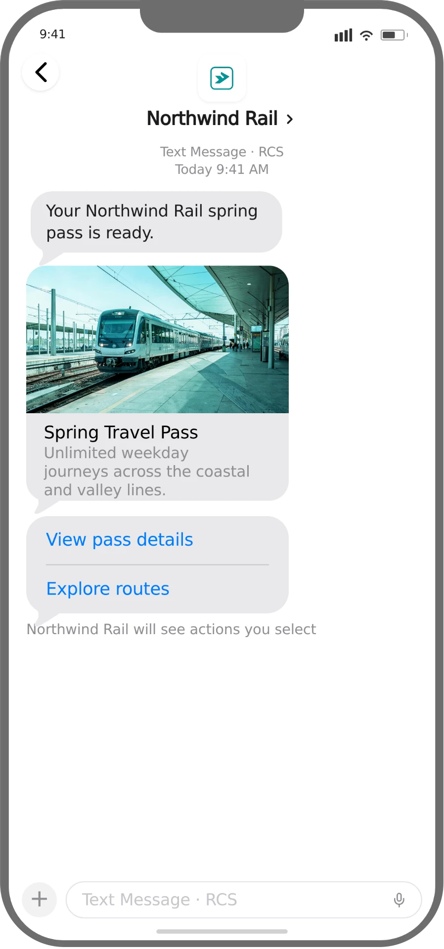iOS preview of a sample RCS campaign in the GapLap review interface