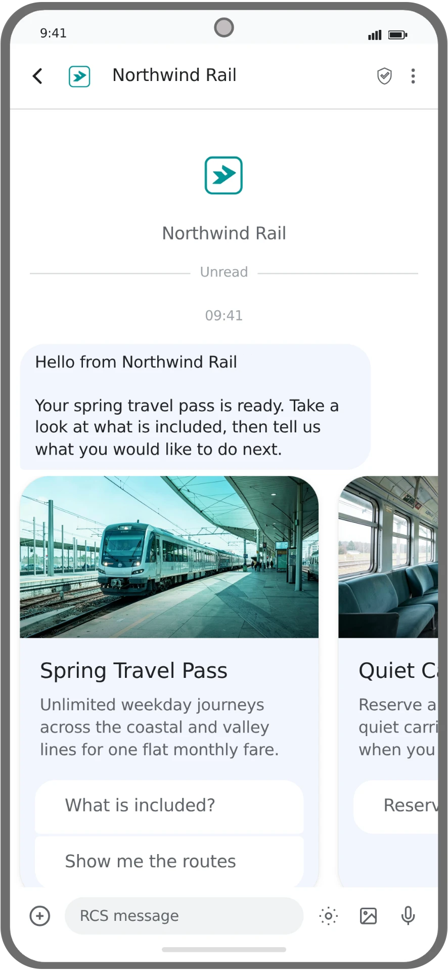 Android Northwind Rail campaign preview, step 1 of 3