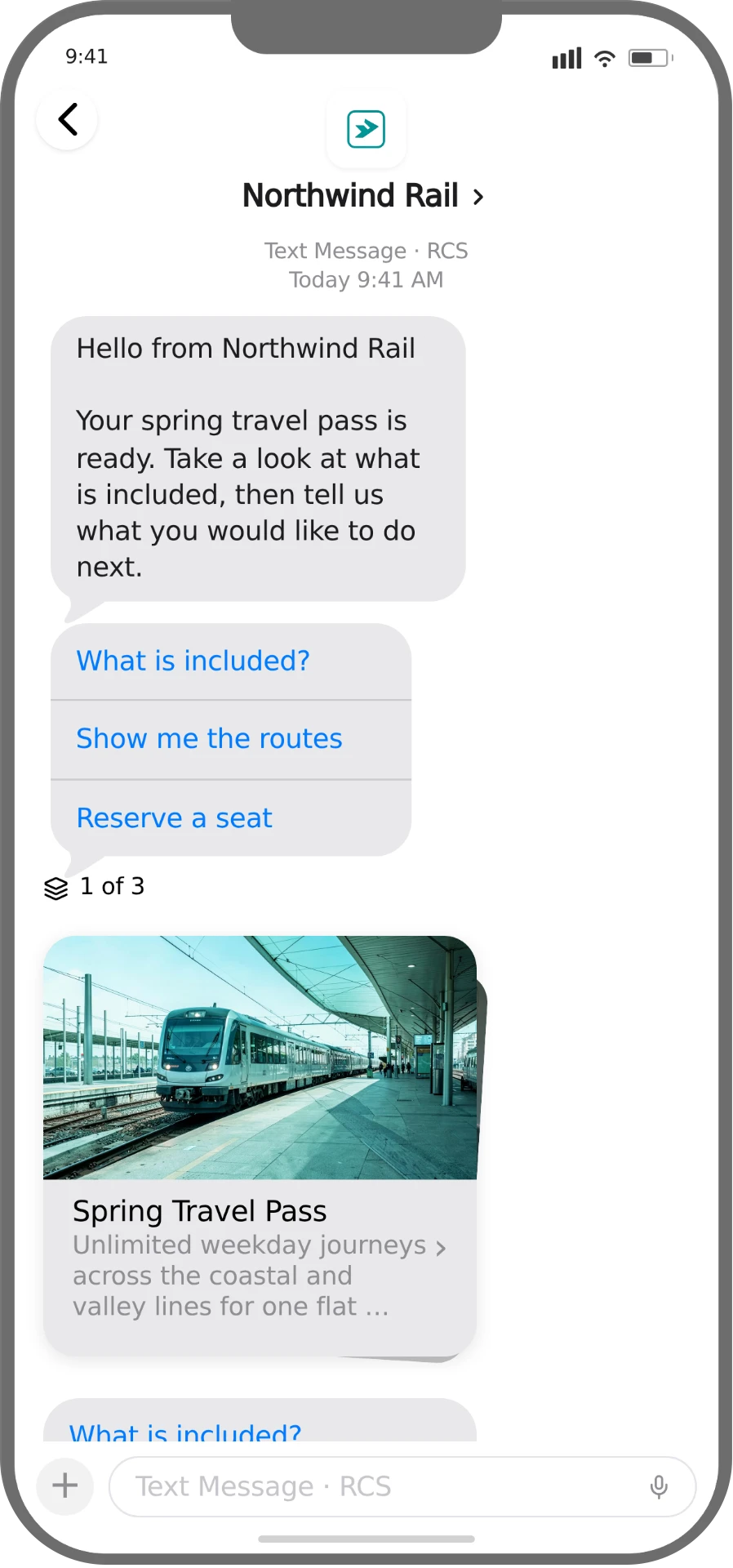 iOS Northwind Rail campaign preview, step 1 of 3